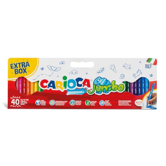 CARIOCA® 6mm Jumbo Maxi Tip Felt Tip Washable Pens, 40ct.